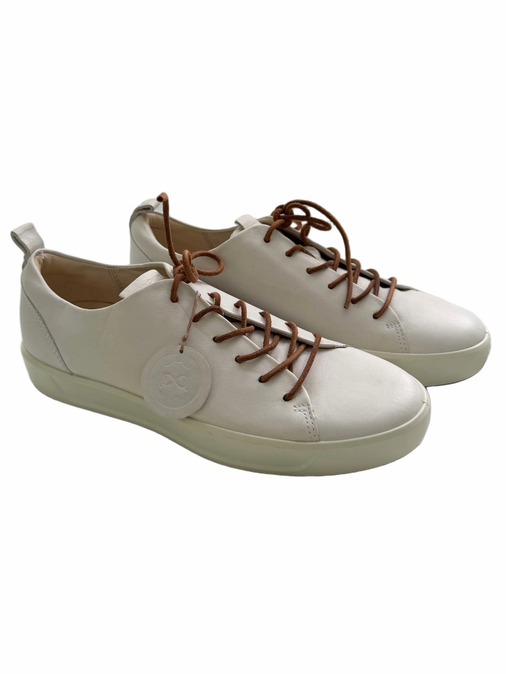Ecco Soft 8 Dri-Tan Leather Sneaker Shadow White/Brown Leather Laces Size 7 NEW